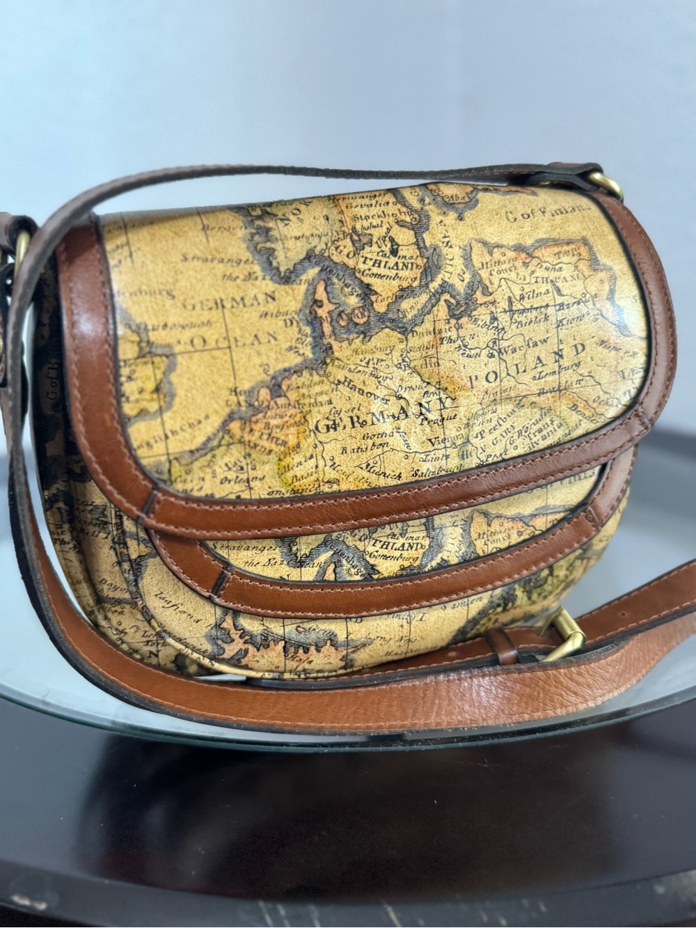 Patricia Nash Europe Map Print Crossbody in Tan and Cream